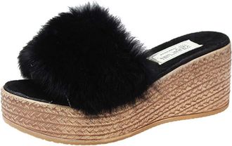 Generic Womens Mules with Heel Platform Sandals Plush Slippers Peep Toe Summer Shoes Slippers Wedge Heel Pumps Slippers Slides Beach Shoes Sandals Summer Wedg