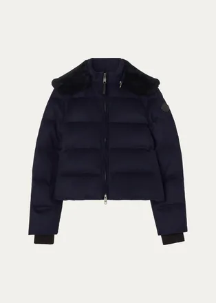 Burberry Latimer Lamb Shearling Collar & Cashmere Crop Puffer Jacket