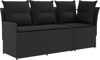 vidaXL 2 Uds. Sof&aacute; De Jard&iacute;n Con Brazo Y Sof&aacute; En Esquina Negro Vidaxl