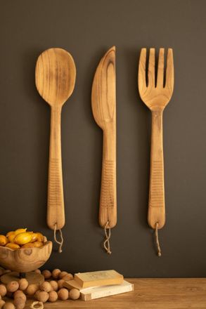 Kalalou Set Of Three Carved Wood Utensils