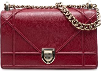 Dior Womens Pre-owned Small Grained Calfskin Diorama Flap - Dark Red Leather - One Size