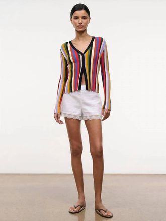 Staud Ezra V Neck Knit Cardigan In Artist Stripe