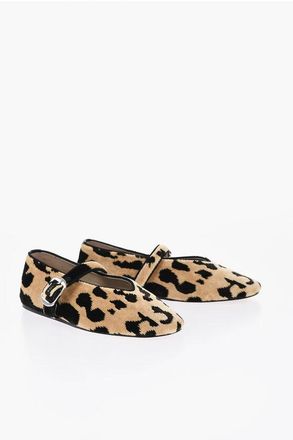 Le Monde Beryl Velour Mary Jane Ballet Flats with Animal Print size 36,5