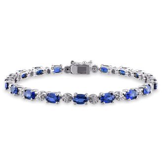 Amour 9 7/8 CT TGW Created Blue Sapphire and Diamond Bracelet In Sterling Silver