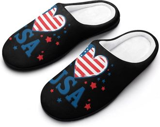 Generic I Love U.S.A Cotton Womens Slip-on Slippers Winter Warm House Shoes with Rubber Sole for Home Office Hotel
