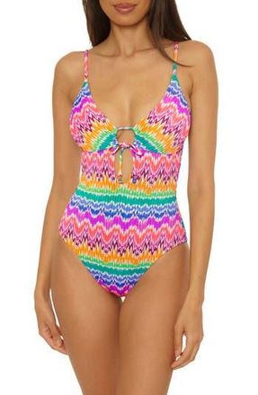 BECCA by Rebecca Virtue Rio Metallic One-Piece Swimsuit in Pink Multi at Nordstrom Rack, Size Medium