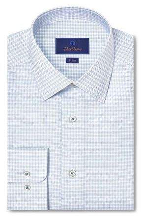 David Donahue Trim Fit Check Stretch Cotton Twill Dress Shirt in White/blue at Nordstrom, Size 14.5 - 32