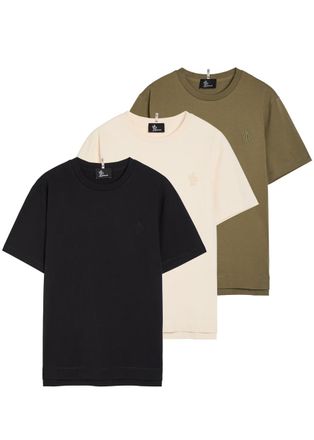 Moncler Logo-appliqu&eacute;d Cotton T-shirt - set of Three - Ecru - XL