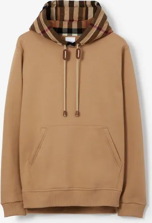 Burberry Check Trim Cotton Blend Hoodie