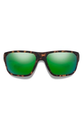 Smith Arvo 61mm ChromaPop Polarized Wraparound Sunglasses in Tortoise /Glass Green Mirror at Nordstrom