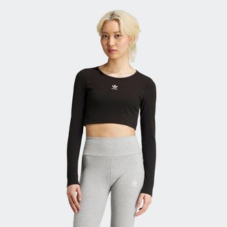 adidas Langarmshirt ADIDAS ORIGINALS ESS CROP LS, Damen, Gr. XXL, schwarz, Obermaterial: 43% Baumwolle, 43% Viskose, 14% Elasthan, kurz, Rundhals, Shirts Lan