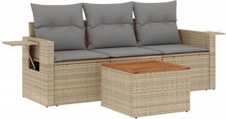 vidaXL Juego De Sof&aacute;s Jard&iacute;n Con Cojines 4 Pzas Rat&aacute;n Sint&eacute;tico Beige Vidaxl