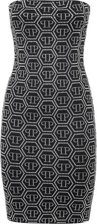 Philipp Plein Kleedjes, Dames, Zwart, L, Katoen, Evening Dress Monogram
