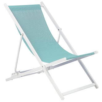 Beliani Tumbona De Jard&iacute;n De Metal Azul Turquesa Blanco Respaldo Reclinable Plegable Locri Ii