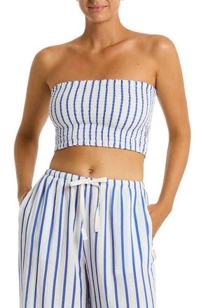 Sea Level Australia Amalfi Beach Bandeau Cotton Cover-Up Crop Top in Blue at Nordstrom, Size X-Small