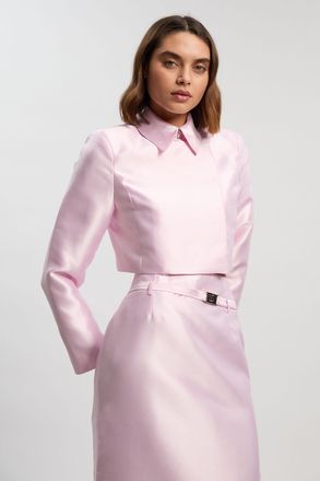 Karen Millen Womens Satin Twill Cropped Wrap Tailored Jacket - Light Pink - Size 12 UK