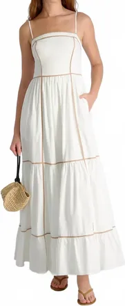 French Connection Cambria Cotton Contrast Trim Maxi Dress In Summer White/ Almond Nude