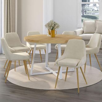 IDMarket Lote De 6 Sillas De Comedor Thalya De Terciopelo Beige Con Patas Y Reposabrazos De Efecto Madera