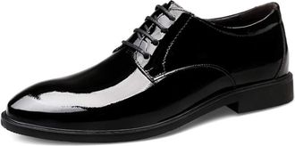 Generic Dress Shoes for Men Lace Up Round Toe Patent Leather Derby Shoes Leather Non Slip Block Heel Slip Resistant Party(8.5 UK) Black