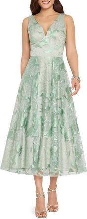 Tahari by ASL Metallic Soutache Sleeveless Midi Dress in Willow/Silver at Nordstrom, Size 12