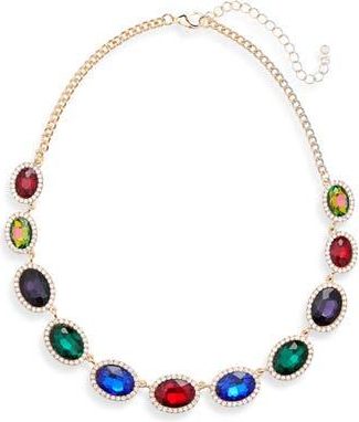 Tasha Oval Crystal & Cubic Zirconia Halo Station Necklace in Gold/multi/crystal at Nordstrom Rack