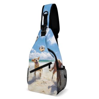 Generic Dogs Playing Volleyball Beach Mens Shoulder Bags Sling Crossbody Backpack Travel Hiking Chest Bag with Small Side 38x20cm