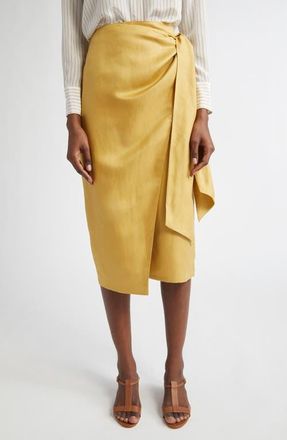 Max Mara Tequila Linen & Silk Wrap Skirt in Yellow at Nordstrom, Size 10