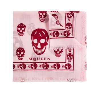 Alexander McQueen Accessoires, Dames, Roze, ONE Size, Wol, Sjaal met Skull-motief
