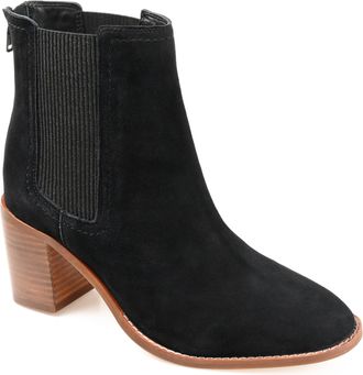 Journee Collection Womens Genuine Leather Tazlyn Round Toe Stacked Chelsea Booties