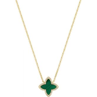 Effy 14K Yellow Gold Diamond Malachite Clover Necklace in 14K Gold at Nordstrom, Size 16