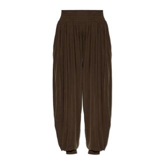 Balmain Wide Trousers, female, Brown, Size: S Shirred Trousers