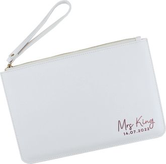 eBuy GB Personalised Mrs Clutch Bag for Bride to Be, New Married Name & Date, Bridal Clutch Bag, Bride Handbag, Wedding Day Bag, Honeymoon, Hen Party Gift (Wh