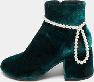 Maison Margiela Maison Martin Margiela Green Velvet Faux Pearl Ankle Length Boots