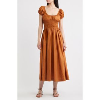 D&ocirc;en Quinley Organic Cotton Midi Dress in Coconut at Nordstrom, Size X-Large