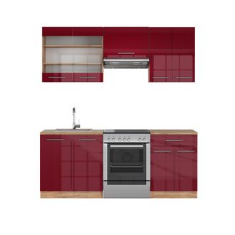 Vicco Mueble De Cocina Fame-line, Burdeos Brillo Intenso/roble Dorado, 200 Cm, Et Roble