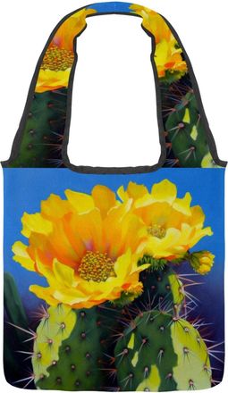 Generic Yellow Cactus Flowers Reversible Canvas Shoulder Tote - Double-Sided Print, 12oz Cotton, 27cm Drop, Fold-Flat Bag for Travel, Shopping, Street Outings