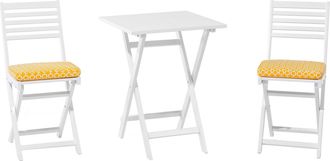 Beliani Beliani - Conjunto Bistr&oacute; De Jard&iacute;n Blanco De Madera De Acacia 3 Piezas Con Cojines Amarillos Plegable Dise&ntilde;o Moderno Fiji