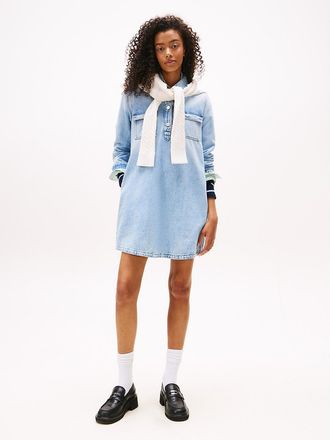 Tommy Hilfiger Womens Tommy Jeans Long-Sleeve Denim Shirtdress - Blue - XL