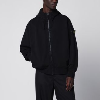 Stone Island Felpa con cappuccio e zip in cotone bio nera