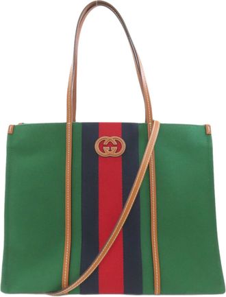 Gucci Green Canvas Leather Tote Bag (Pre-Owned)