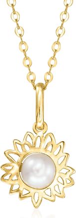 RS Pure by Ross-Simons 4mm Cultured Pearl Sunflower Pendant Necklace in 10kt Yellow Gold