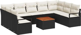 vidaXL Garden Sofa Set with Cushion 10 pcs Black Poly rattan Vidaxl