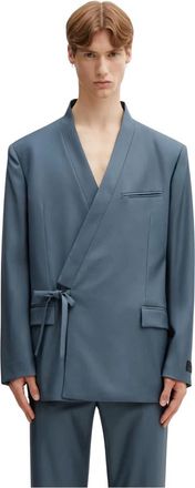 Kenzo Dubbelzijdig Getailleerde Kimono Jas - Heren - Blazers - Grijs - XL - Leer - Jassen