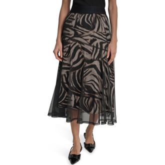 DKNY Zebra Stripe Layered Mesh A-Line Skirt in Blurred Zebra at Nordstrom Rack, Size Xx-Small