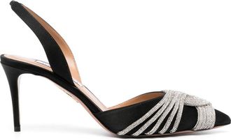 Aquazzura Gatsby 75mm slingback pumps - women - Satin/Calf Leather/Calf Leather - 38.5 - Black