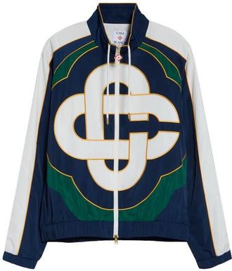 Casablanca Colorblock Logo Embroidered Windbreaker Jacket in Poly Taffeta at Nordstrom, Size X-Large