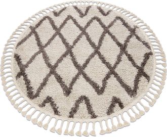 RugsX Rugsx - Alfombra Berber Beni C&iacute;rculo Crema Franjas Bereber Marroqu&iacute; Shaggy Beige Circulo 120 Cm