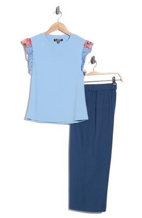 Nicole Miller Flutter Sleeve Top & Pull-On Pants Set in Xenon Blue/Magenta at Nordstrom Rack, Size X-Large