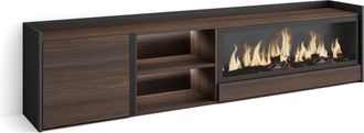 Skraut Home Skraut Home - Mueble Tv, Televisi&oacute;n, Muebles De Sal&oacute;n, Almacenaje, 212x35x50cm, Para Tv Hasta 80, Chimenea El&eacute;ctrica Xxl, Led, Estilo Moderno, Roble O