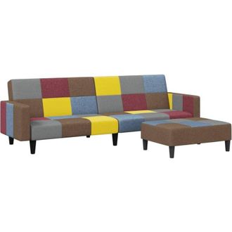 vidaXL Divano Letto a 2 Posti con Poggiapiedi Patchwork in Tessuto vidaXL